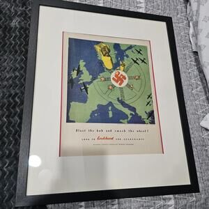 FRAMED WWII Lockheed Aircraft Ad – Disney Victory Through Airpower – 1940s